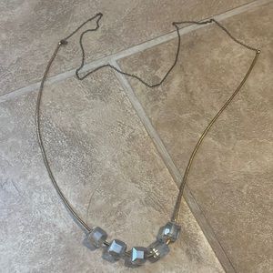 Betsy Pittard Gold necklace with grey square beads
